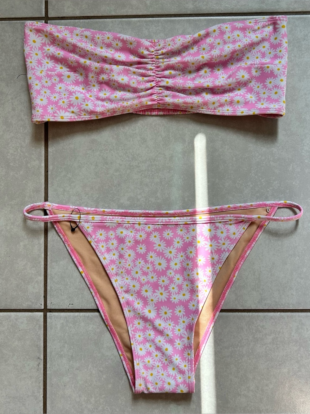 Faithfull the Brand pink and white daisy floral bikini